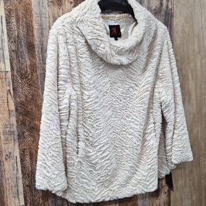 Adrienne Landau Cream Textured Cowl Neck Jacket